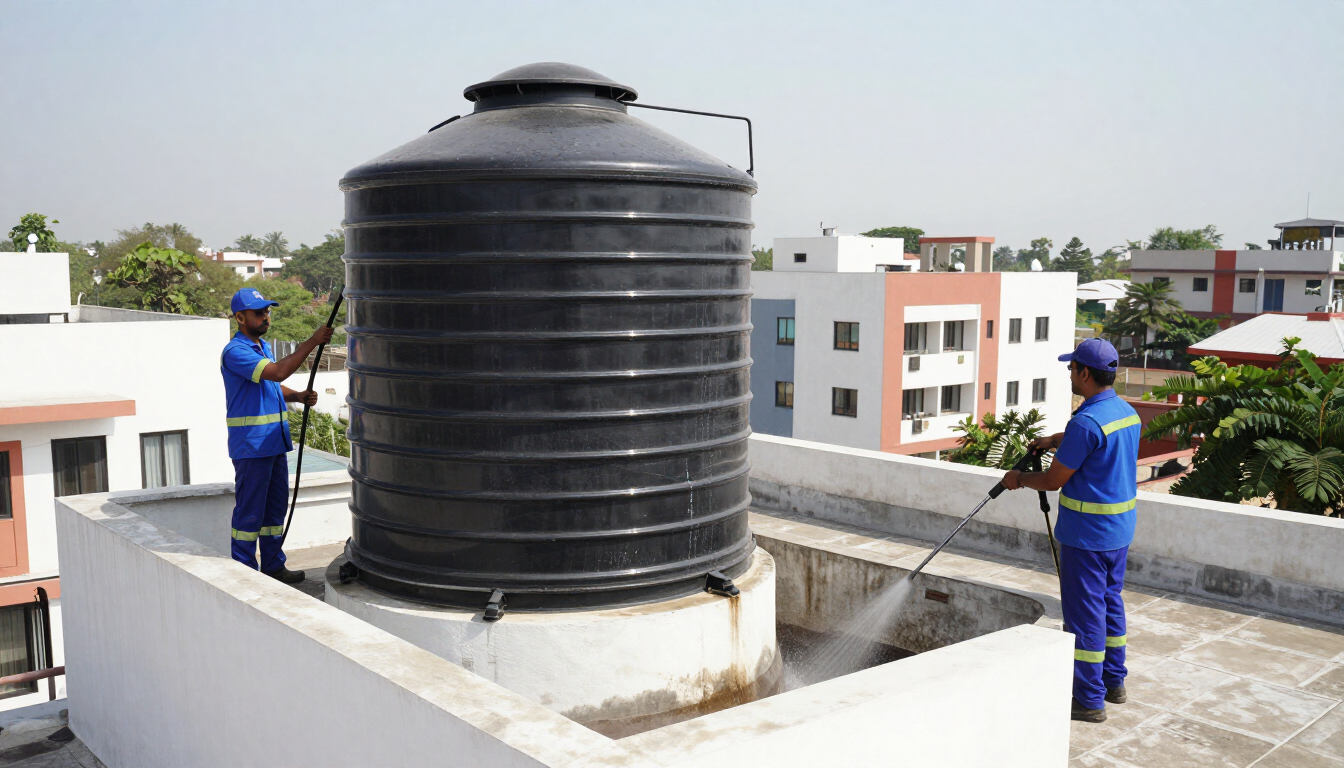 Bapu's Services water tank cleaning team at work in Pune